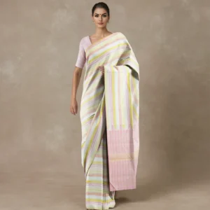 Multi Color Handloom Kanchipuram Silk Saree With Stripes